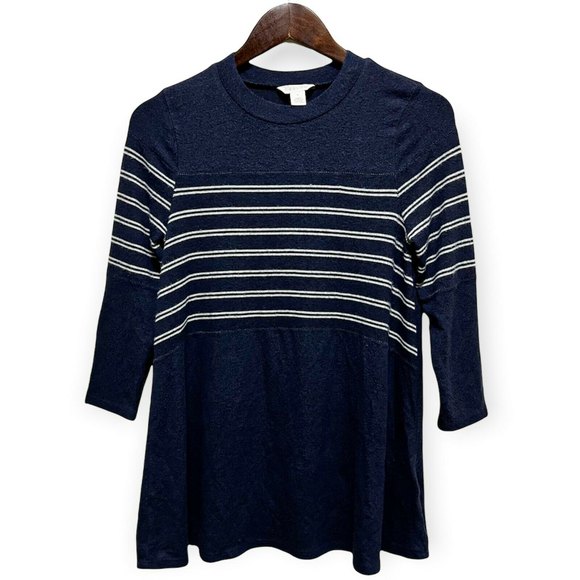 Caslon Tops - Caslon Women's Sz S Long Sleeve Crew Neck Striped Shirt Mini-Dress Top Dark Blue
